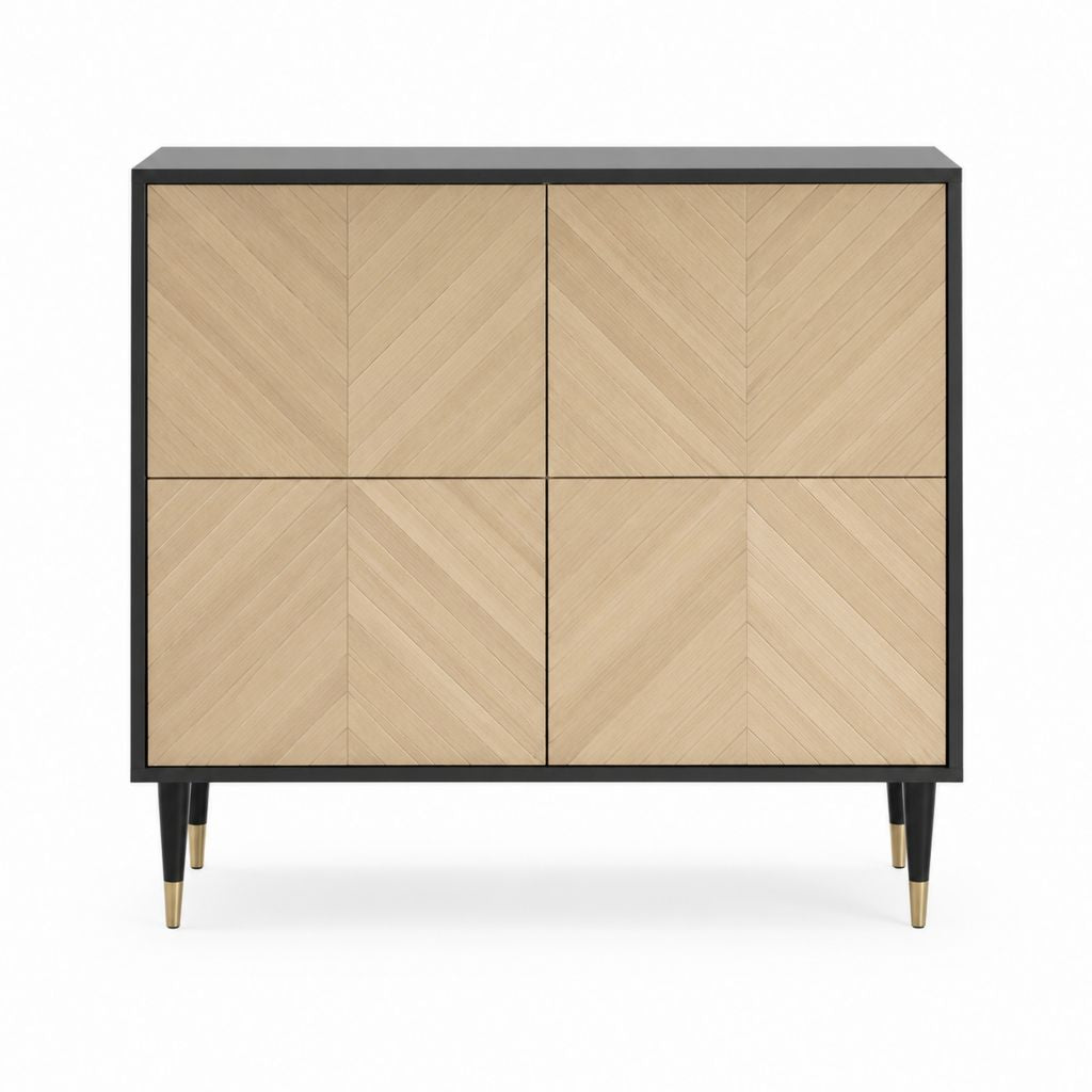 Sideboard mit 4 Türen Eichenfurnier Schwarz Gold 100 x 40 x 100 cm