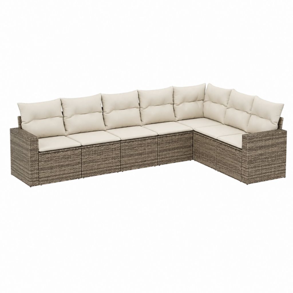 Gartenlounge Ecksofa 6-Sitzer Braun Beige PE-Rattan Stahl 270 x 200 x 85 cm