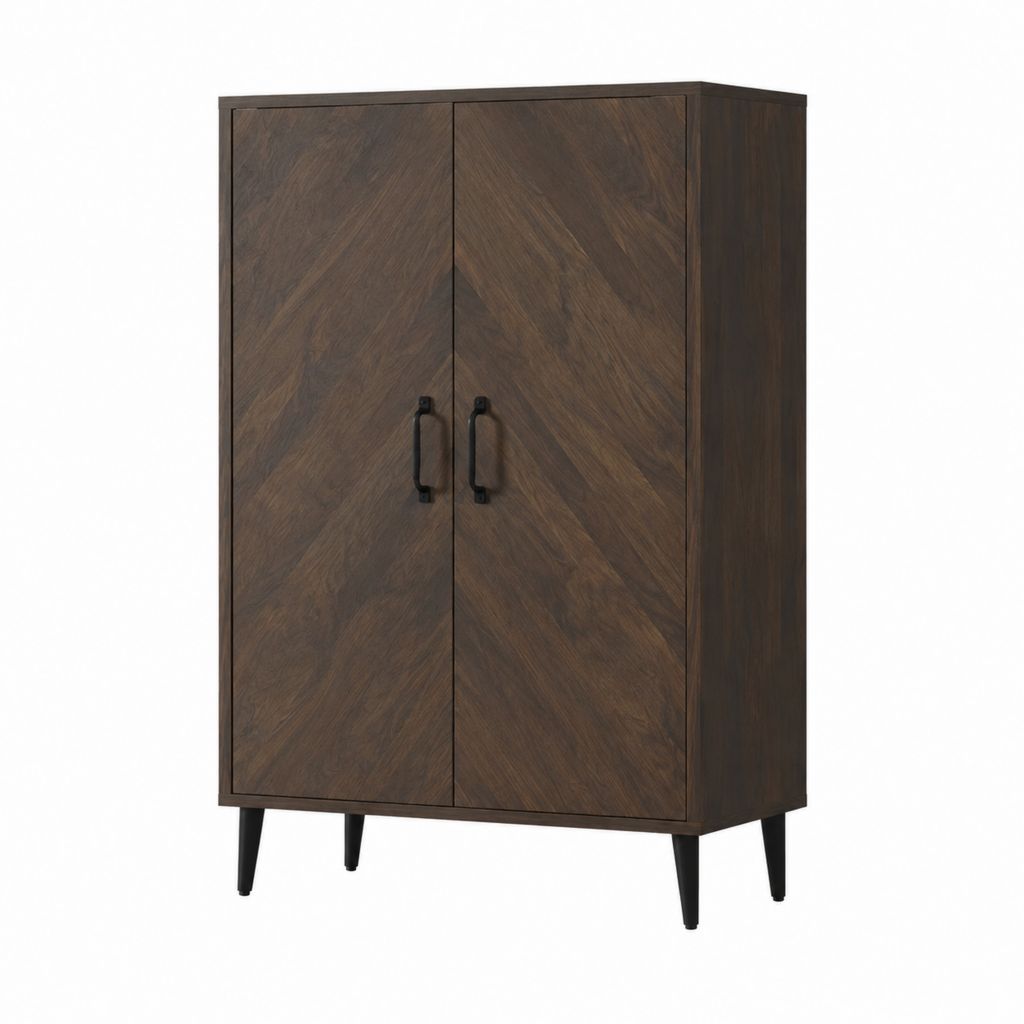 Highboard mit 2 Türen Dunkelbraun MDF mit Nussbaumfurnier rechteckig 80 x 40 x 120 cm