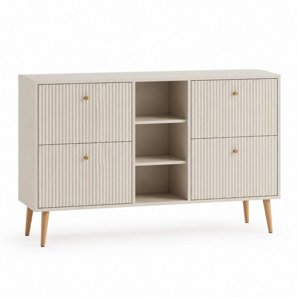 Sideboard Cremeweiß MDF mit Rillenfront 120 x 40 x 85 cm