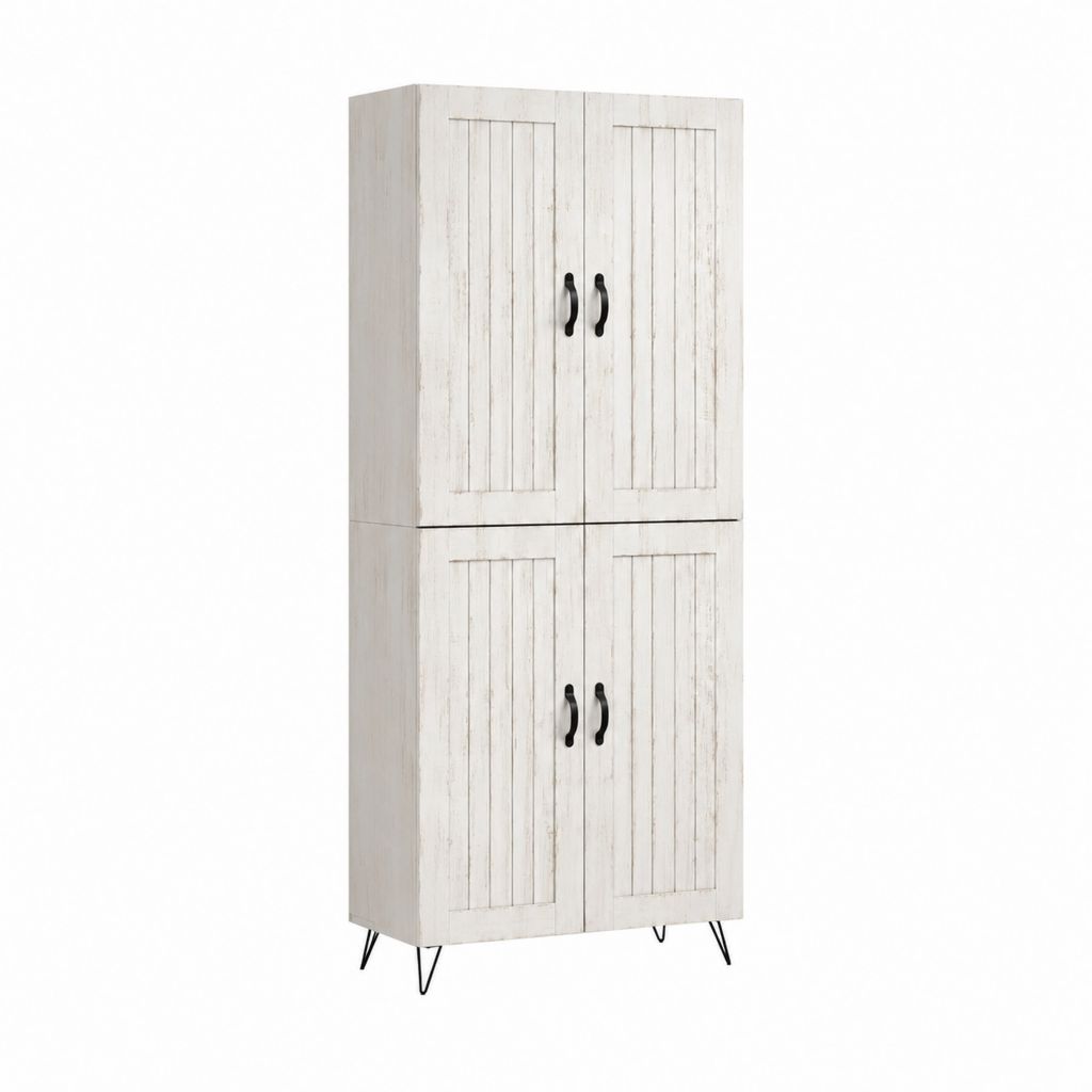Hochschrank Weiß MDF mit PVC-Folie 80 x 40 x 180 cm mit 4 Türen