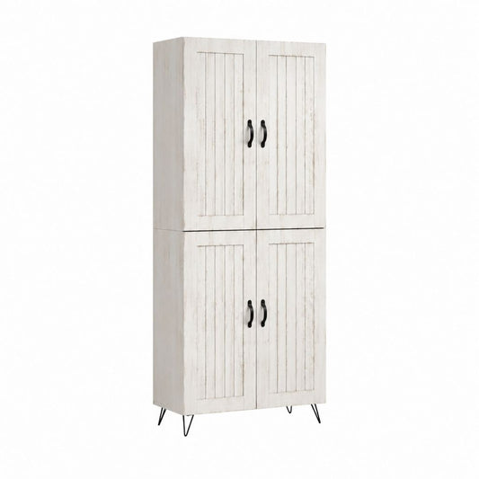 Hochschrank Weiß MDF mit PVC-Folie 80 x 40 x 180 cm mit 4 Türen