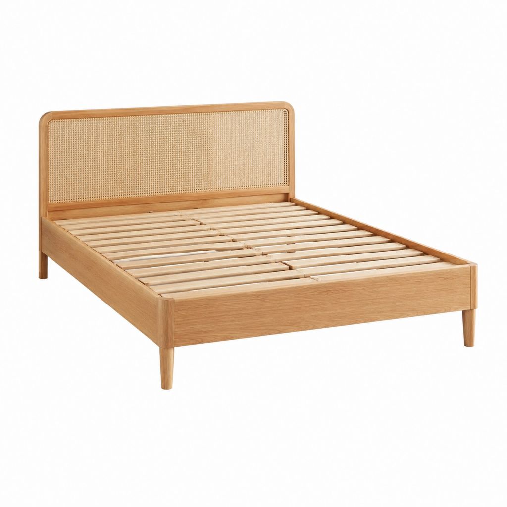 Bettgestell Eiche natur mit Rattan Kopfteil rechteckig 160 x 200 cm