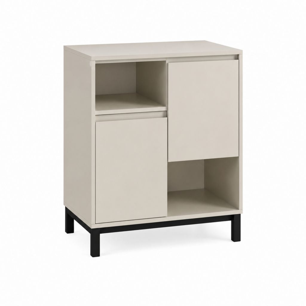 Sideboard Cremeweiß Spanplatte Rechteckig 80 x 40 x 110 cm mit 2 Türen und 2 offenen Fächern