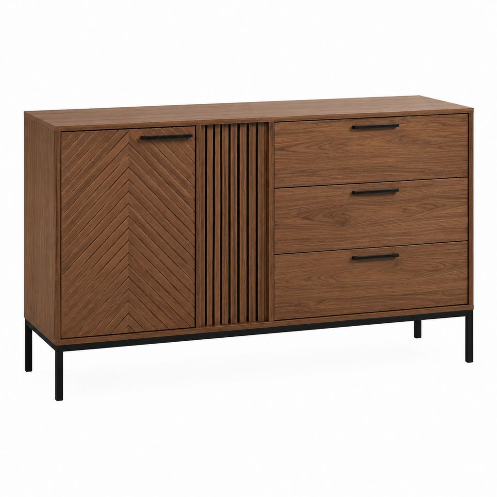 Sideboard Walnussbraun MDF rechteckig mit 3 Schubladen und Tür 150 x 40 x 85 cm