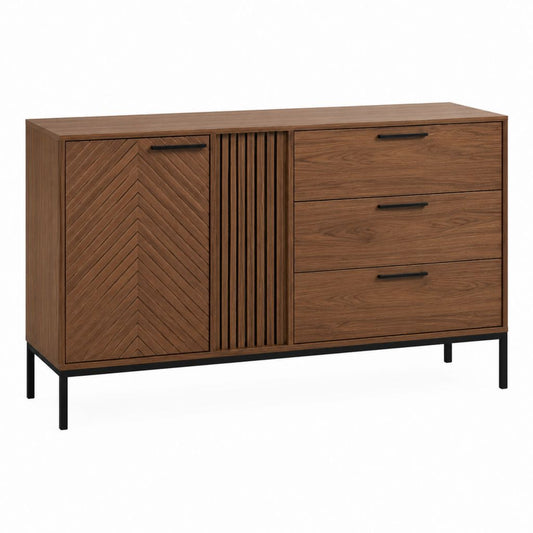 Sideboard Walnussbraun MDF rechteckig mit 3 Schubladen und Tür 150 x 40 x 85 cm