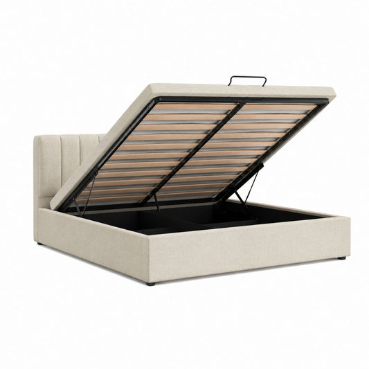 Stauraumbett Beige mit Polyesterbezug und Lattenrost 160 x 200 cm