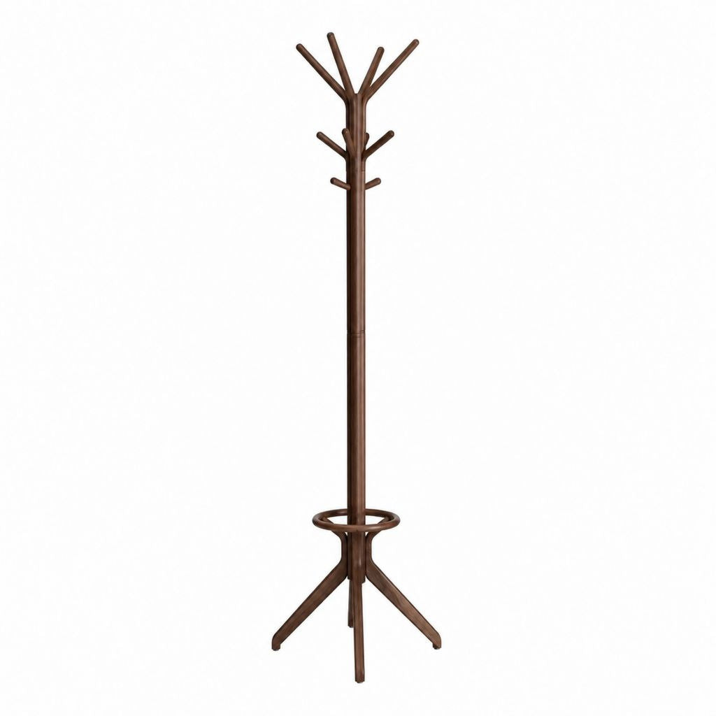 Garderobenständer dunkelbraun aus Massivholz mit 10 Haken und Schirmhalter 175 x 45 x 45 cm