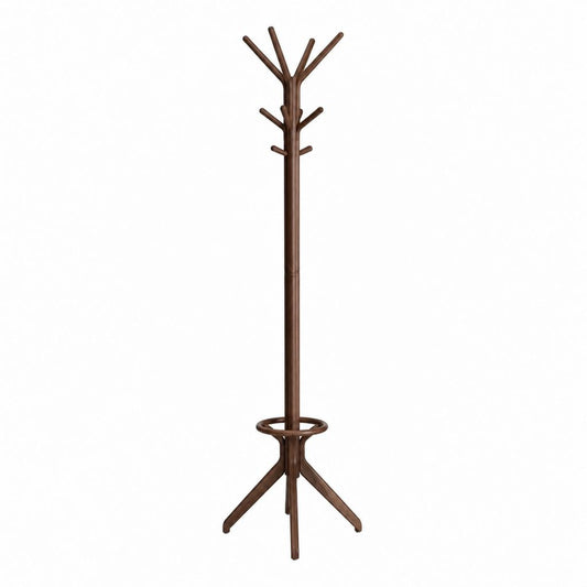 Garderobenständer dunkelbraun aus Massivholz mit 10 Haken und Schirmhalter 175 x 45 x 45 cm
