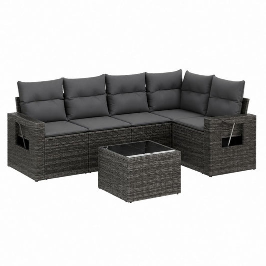 Gartensofa Set Anthrazit Polyrattan L-förmig mit Glastisch und Stauraum 250 x 190 x 65 cm