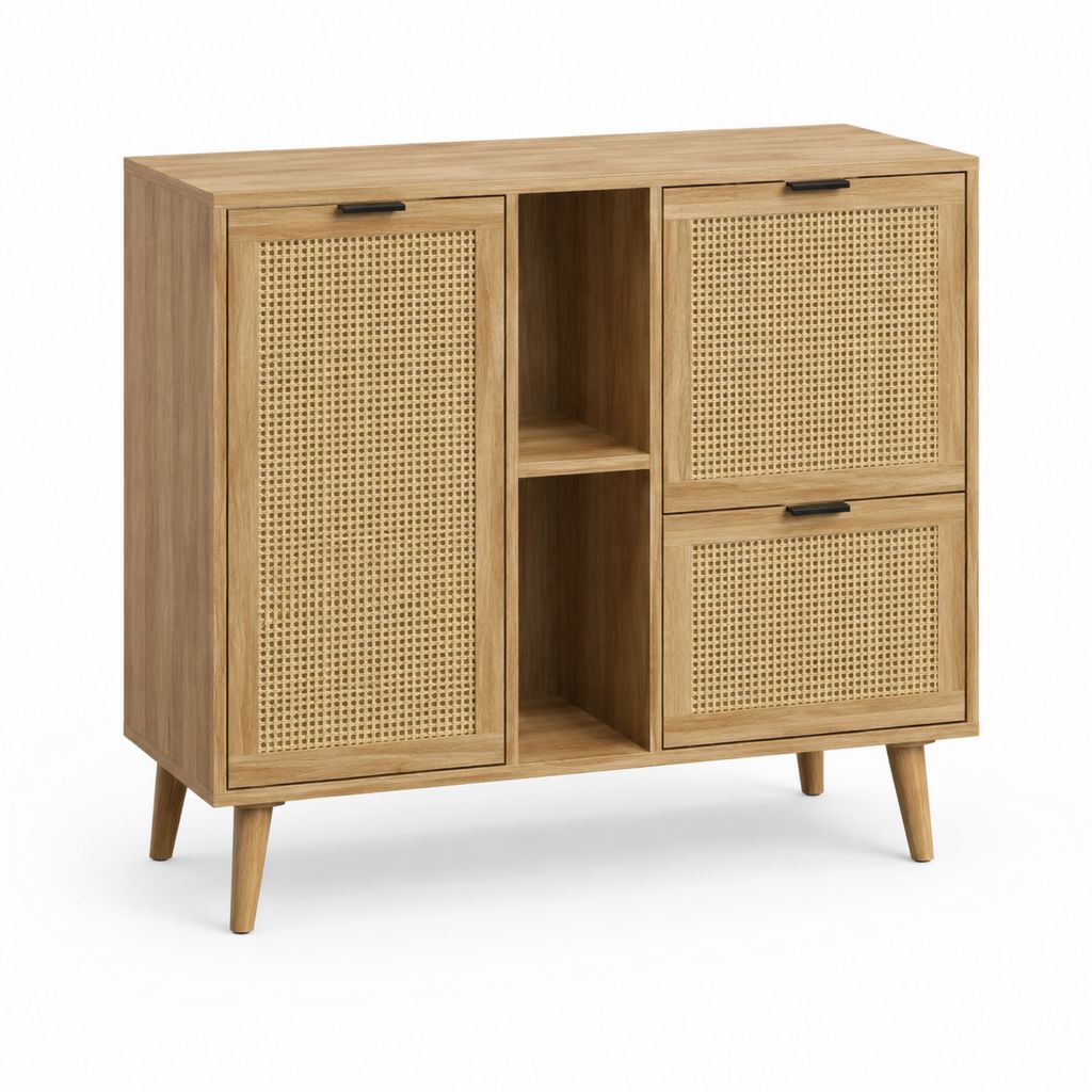 Sideboard mit Rattangeflecht naturfarben Holzwerkstoff rechteckig 100 x 40 x 110 cm
