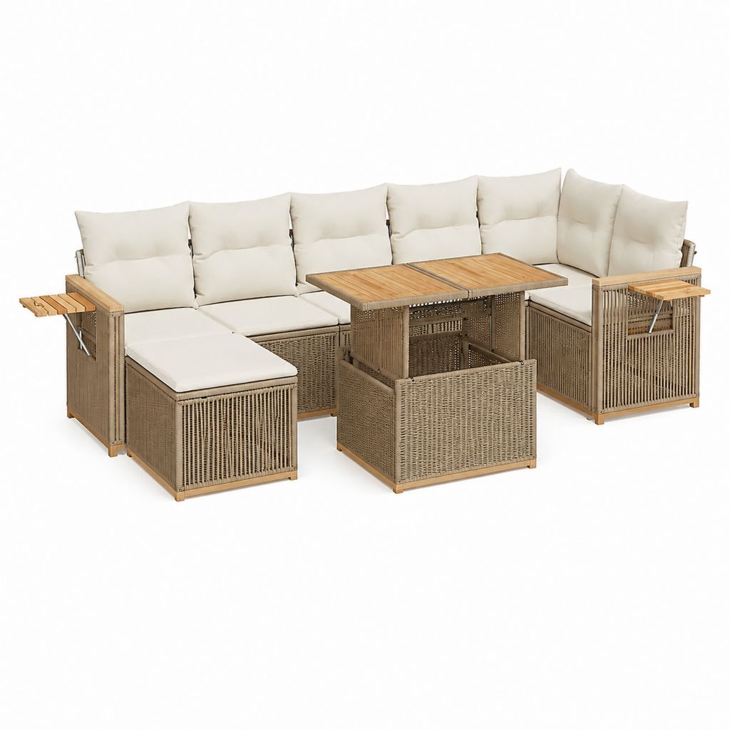 Gartenlounge Set U-Form Natur Beige aus PE-Rattan und Akazienholz 260 x 210 x 88 cm