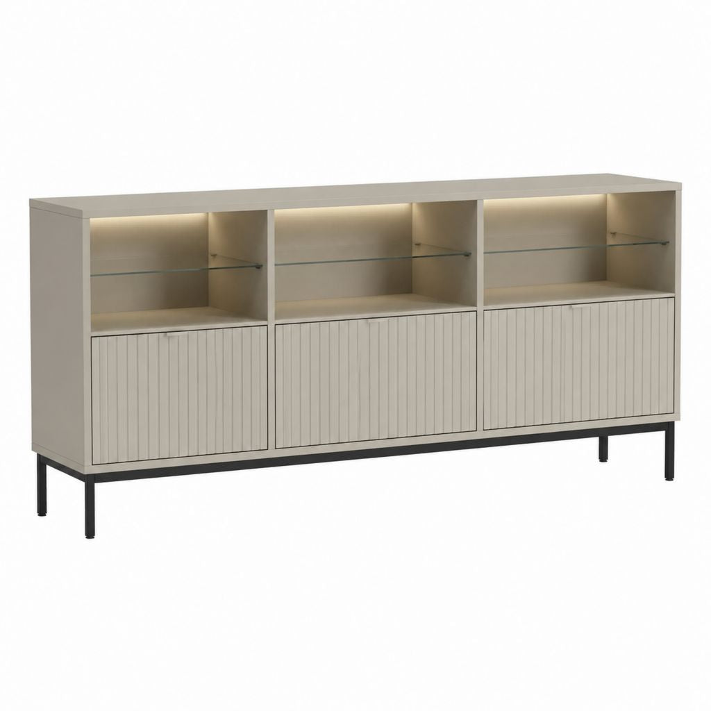 Sideboard Beige MDF mit Glasböden und LED-Beleuchtung 160 x 40 x 95 cm