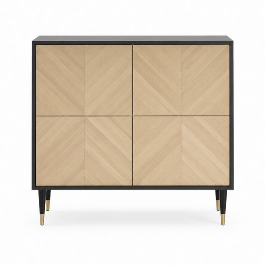 Sideboard mit 4 Türen Eichenfurnier Schwarz Gold 100 x 40 x 100 cm