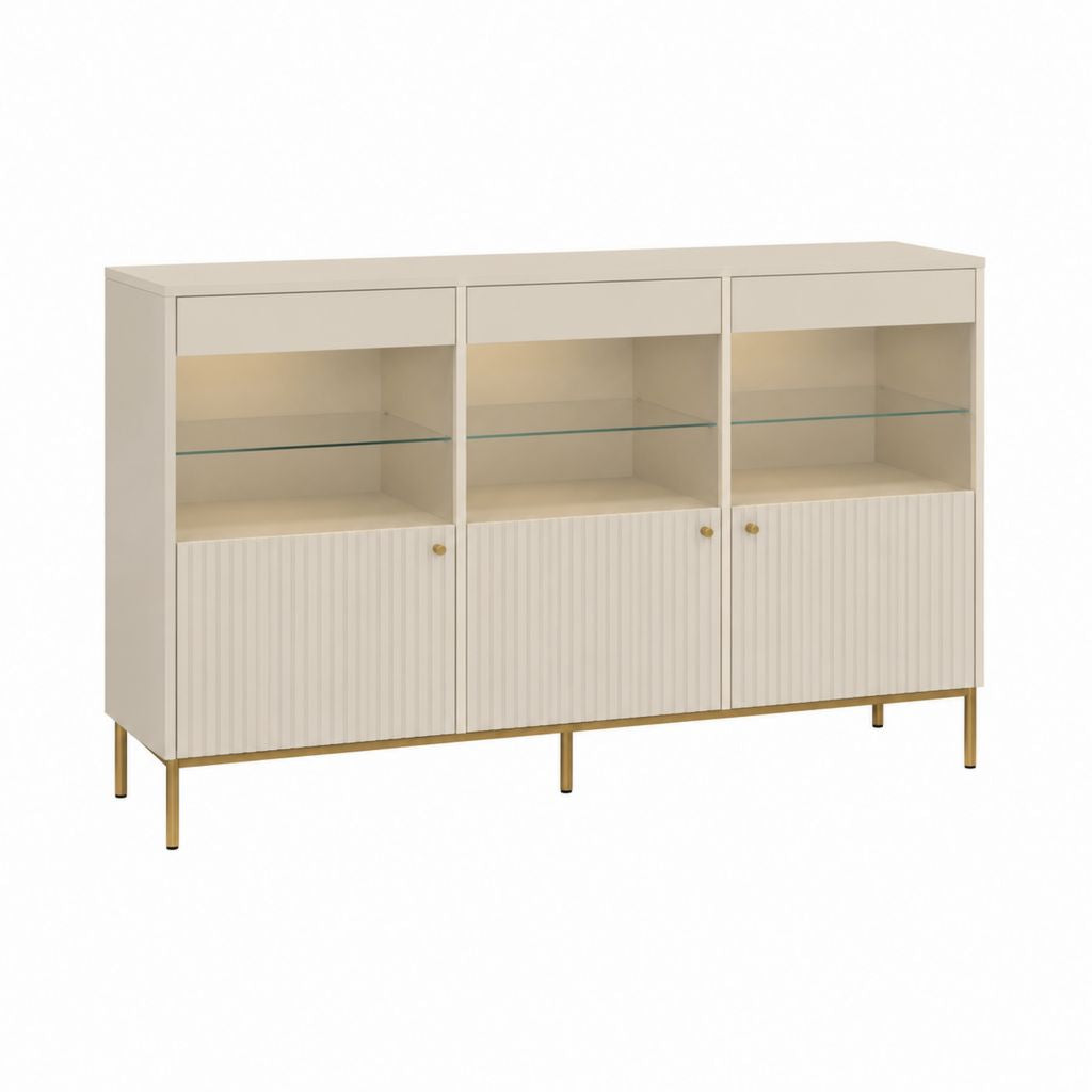 Sideboard Beige MDF mit Glaseinlagen und 3 Türen 120 x 40 x 100 cm