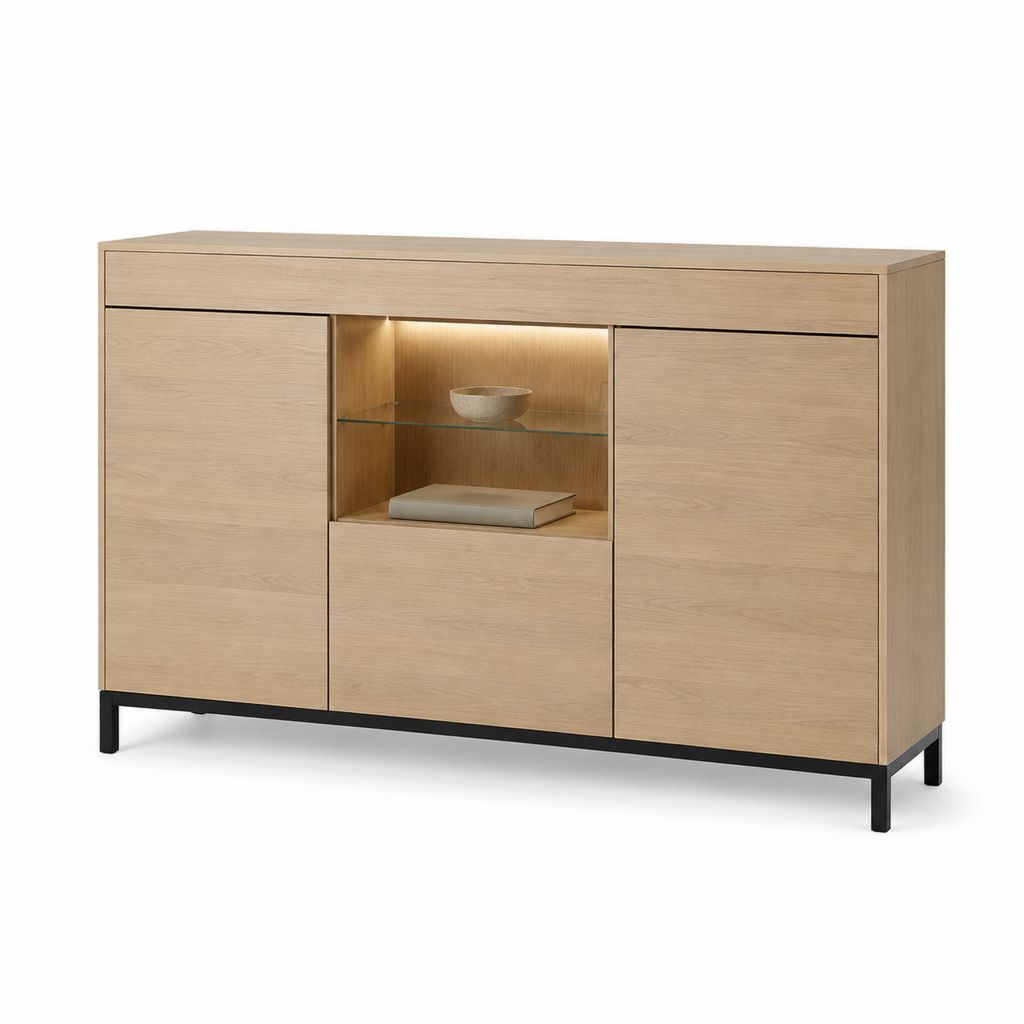 Sideboard Eiche hell MDF rechteckig mit LED-Beleuchtung 140 x 40 x 100 cm
