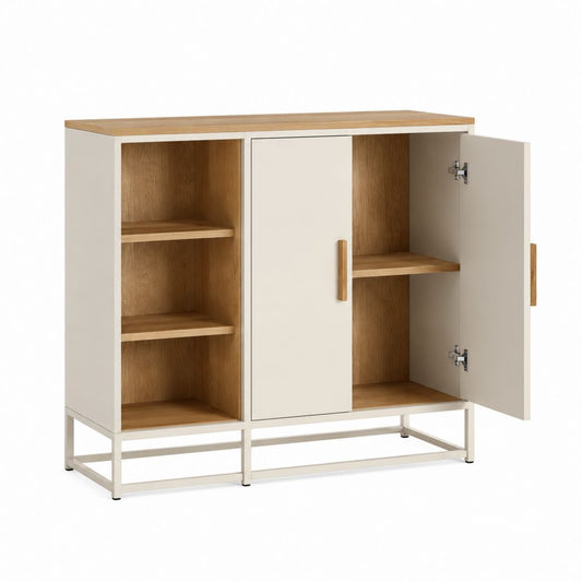 Sideboard mit 2 Türen Weiß Eiche Dekor Spanplatte Rechteckig 120 x 40 x 120 cm