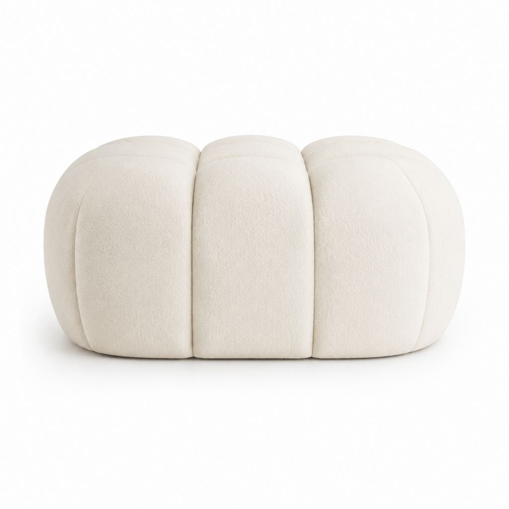 Fußhocker Cremeweiß mit Polyesterbezug in runder Segmentform 80 x 80 x 40 cm