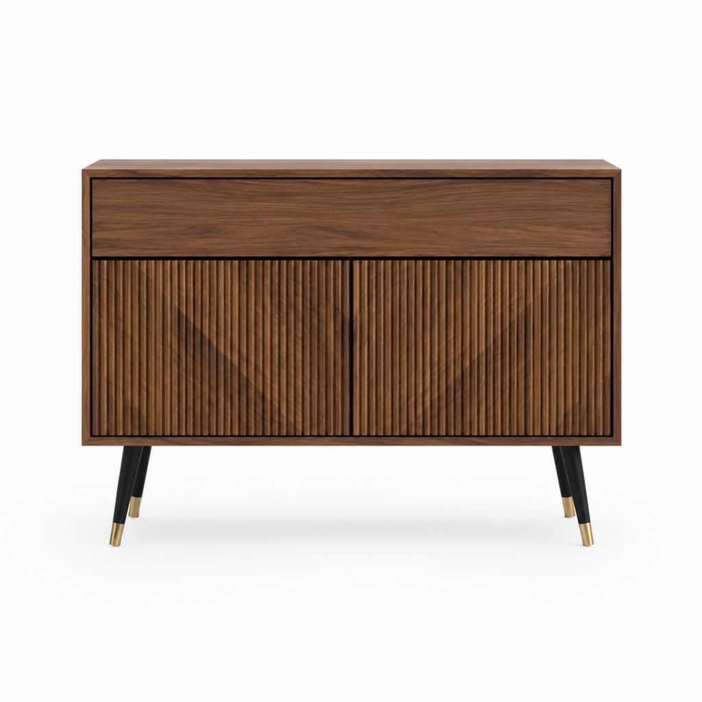 Sideboard mit 2 Türen und Schublade in Walnussbraun aus MDF mit Walnussfurnier 100 x 40 x 90 cm
