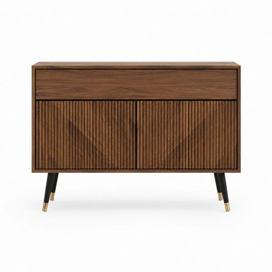 Sideboard mit 2 Türen und Schublade in Walnussbraun aus MDF mit Walnussfurnier 100 x 40 x 90 cm