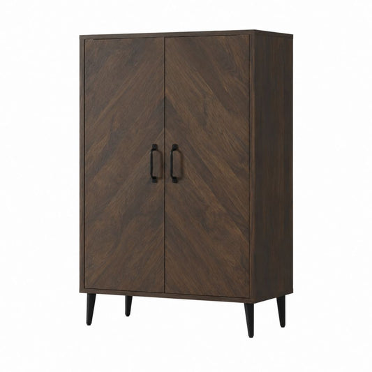 Highboard mit 2 Türen Dunkelbraun MDF mit Nussbaumfurnier rechteckig 80 x 40 x 120 cm
