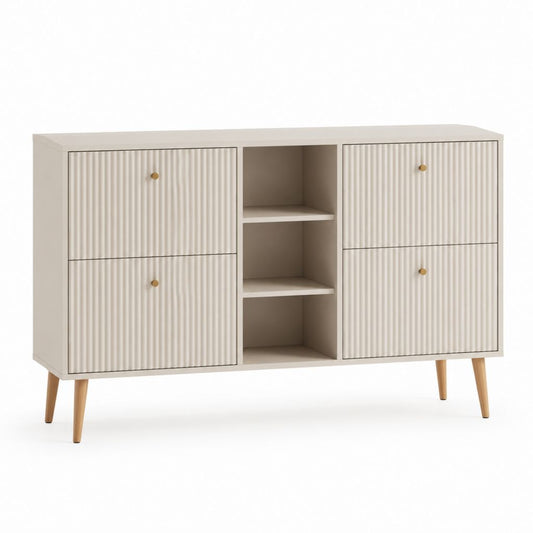 Sideboard Cremeweiß MDF mit Rillenfront 120 x 40 x 85 cm
