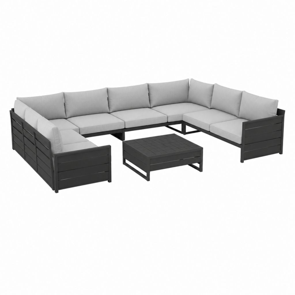 7-teiliges Gartensofa Set Grau Aluminium Polyester mit Couchtisch 300 x 220 x 75 cm