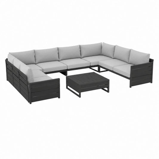 7-teiliges Gartensofa Set Grau Aluminium Polyester mit Couchtisch 300 x 220 x 75 cm