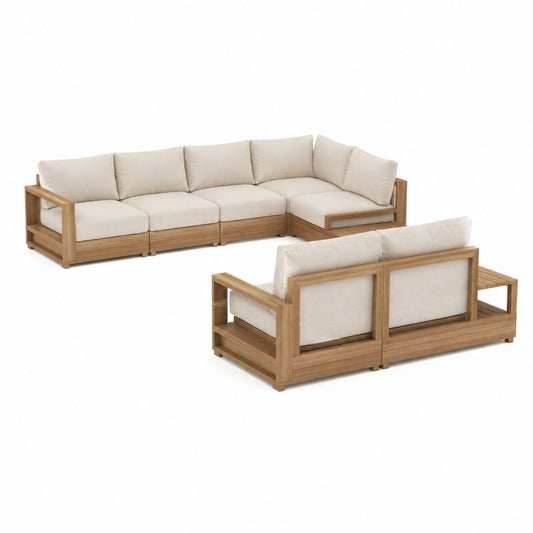 Gartenlounge Ecksofa 4-Sitzer Beige Massivholz Akazie L-Form 285 x 210 x 75 cm