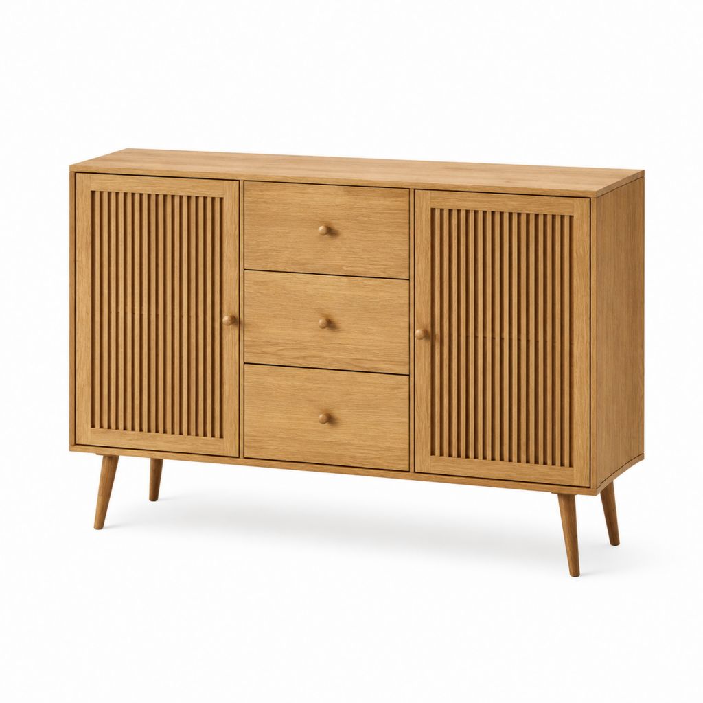 Sideboard Natur Eichenfurnier rechteckig mit 2 Türen und 3 Schubladen 140 x 40 x 85 cm